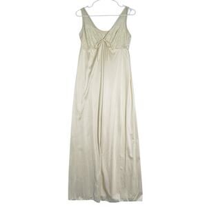 Vtg Ivory Nylon Lace Maxi Slip Dress Gown Sz M Nightgown Glam Bridal Romantic